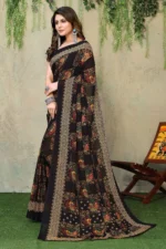 Yashika Georgette Printed Saree With Unstitched Blouse Piece ( Black ) - Image 3