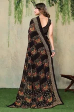 Yashika Georgette Printed Saree With Unstitched Blouse Piece ( Black ) - Image 4