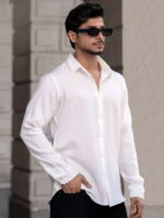 color bucket Cotton Blend Regular Fit Popcorn Textured Full Sleeves Men's Casual Shirt - White ( Pack of 1 ) - Image 3