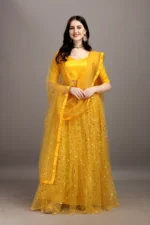 color bucket Yellow Net Circular Semi Stitched Lehenga Single - Image 4