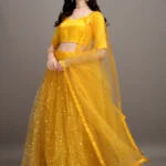 color bucket Yellow Net Circular Semi Stitched Lehenga Single