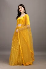 color bucket Yellow Net Circular Semi Stitched Lehenga Single - Image 3
