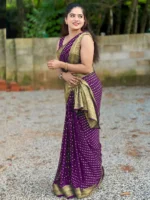 fab woven Art Silk Woven Design Banarasi saree With Unstitched Blouse Piece ( Purple ) - Image 3
