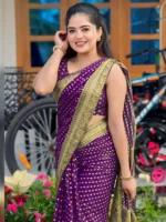 fab woven Art Silk Woven Design Banarasi saree With Unstitched Blouse Piece ( Purple ) - Image 5