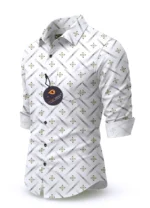 glusic trends Cotton Blend Regular Fit Printed Full Sleeves Men's Casual Shirt - White ( Pack of 1 ) - Image 3