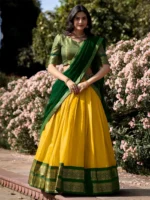 kedar fab Yellow Kanchipuram Circular Semi Stitched Lehenga Single