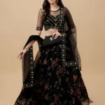 piludi Black Organza Unstitched Semi Stitched Lehenga Single