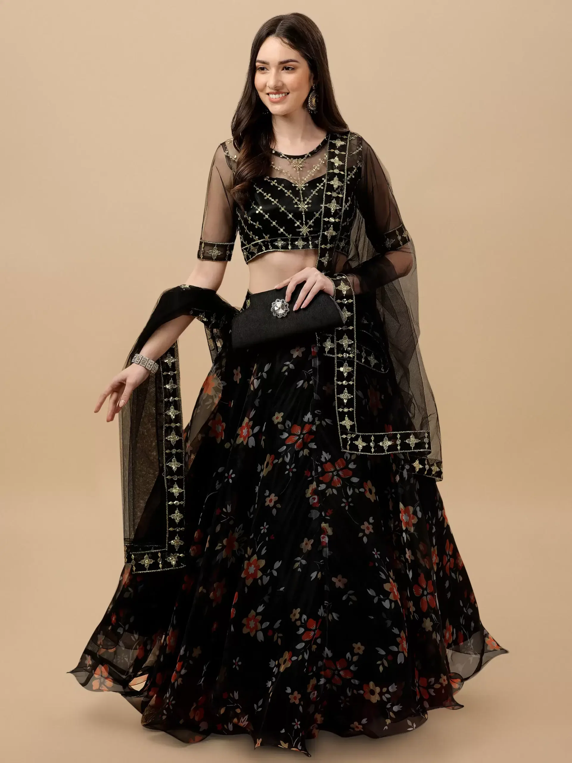 piludi-Black-Organza-Unstitched-Semi-SDL687500847-1-45bab piludi Black Organza Unstitched Semi Stitched Lehenga Single - Image 1