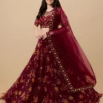piludi Maroon Organza Unstitched Semi Stitched Lehenga Single