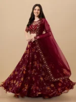 piludi Maroon Organza Unstitched Semi Stitched Lehenga Single