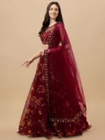 piludi Maroon Organza Unstitched Semi Stitched Lehenga Single - Image 3