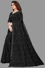 vanraj Net Self Design Saree With Unstitched Blouse Piece ( Black ) - Image 3