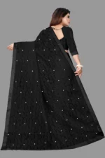 vanraj Net Self Design Saree With Unstitched Blouse Piece ( Black ) - Image 4