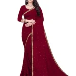 YUGAVEERAA Lycra Solid Regular Saree With Unstitched Blouse Piece ( Purple )
