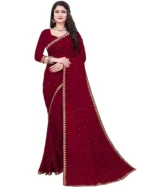 YUGAVEERAA Lycra Solid Regular Saree With Unstitched Blouse Piece ( Purple )